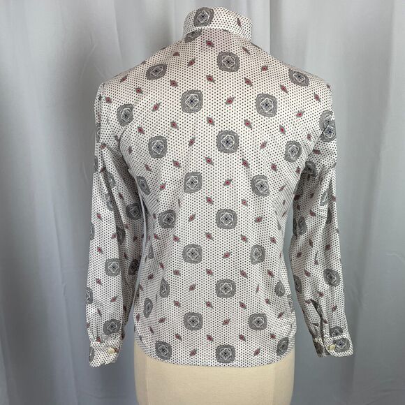 Pendleton Vintage Top Size 6 Petite White Gray Geometric Secretary Cotton 90s - Picture 7 of 13
